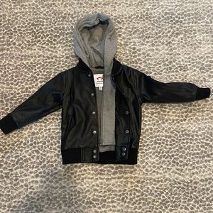 Appaman 2T leather bomber with sweatshirt hood